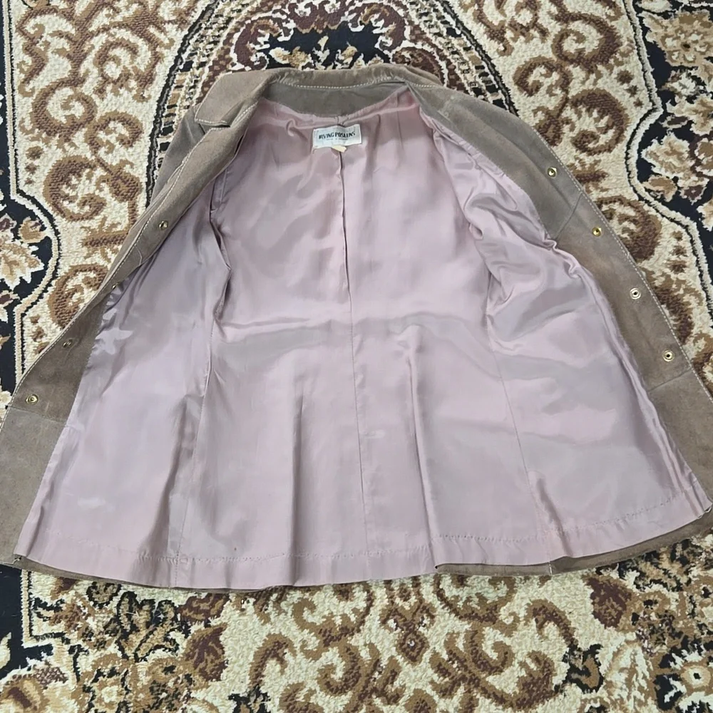 Irving Posluns 1970s Suede Coat Leather Jacket with Gold Hardware 70s Retro Fall - Picture 12 of 16